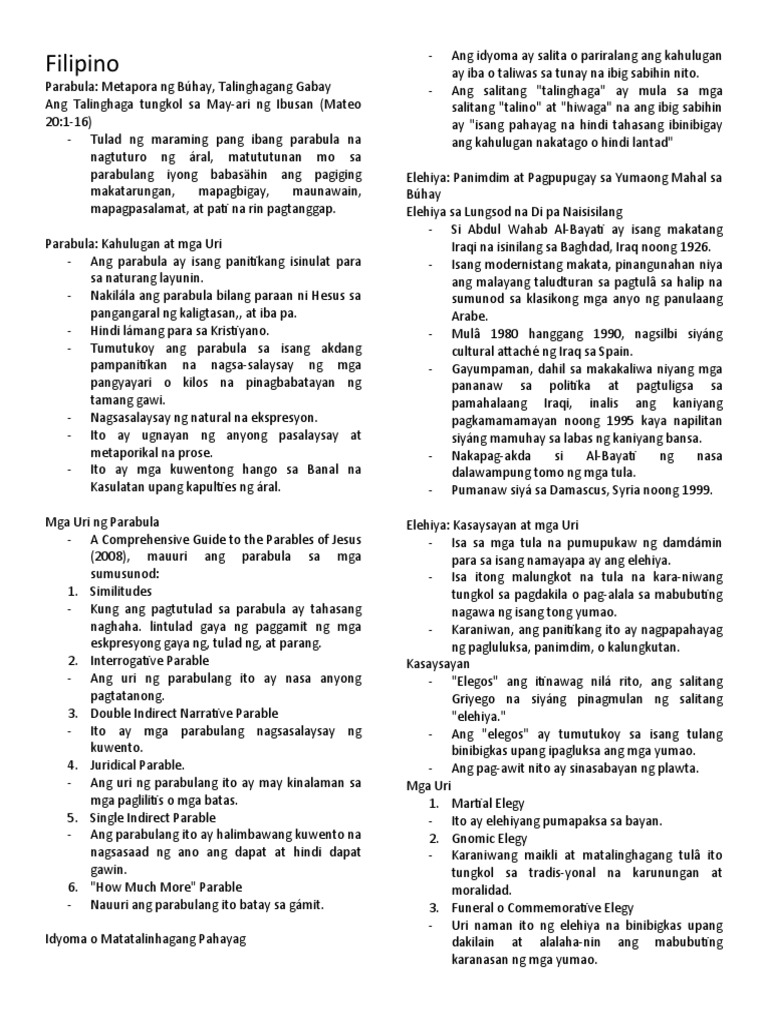 Filipino Reviewer | PDF