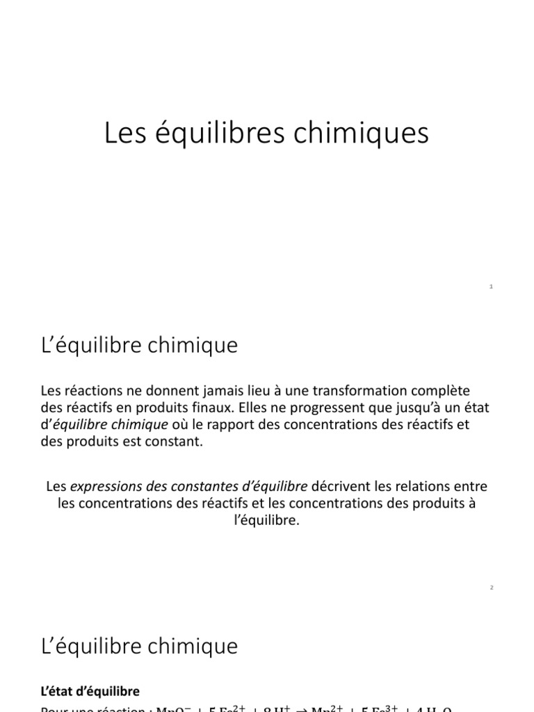 Équilibres chimiques et constantes | PDF | Équilibre chimique | Acide