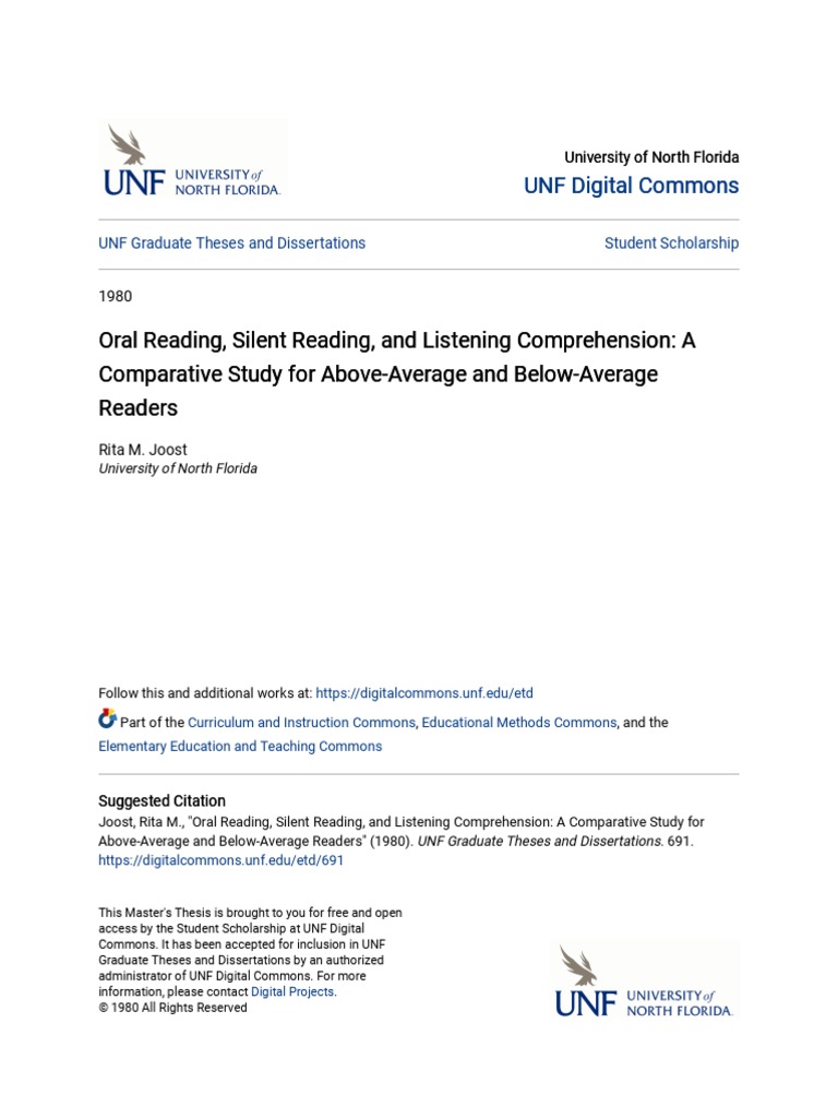 Oral Reading Silent Reading and Listening Comprehension - A Comp PDF ...