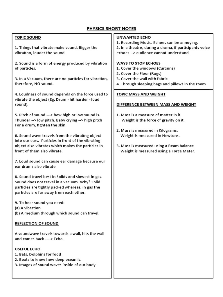 Sound and Mass: Key Physics Notes | PDF | Art