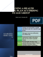 Designing A Health Teaching Plan According To Age Group: Nicole Ann U. Llamada, RN