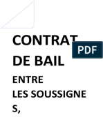 Contrat de Bail: Entre Les Soussigne S