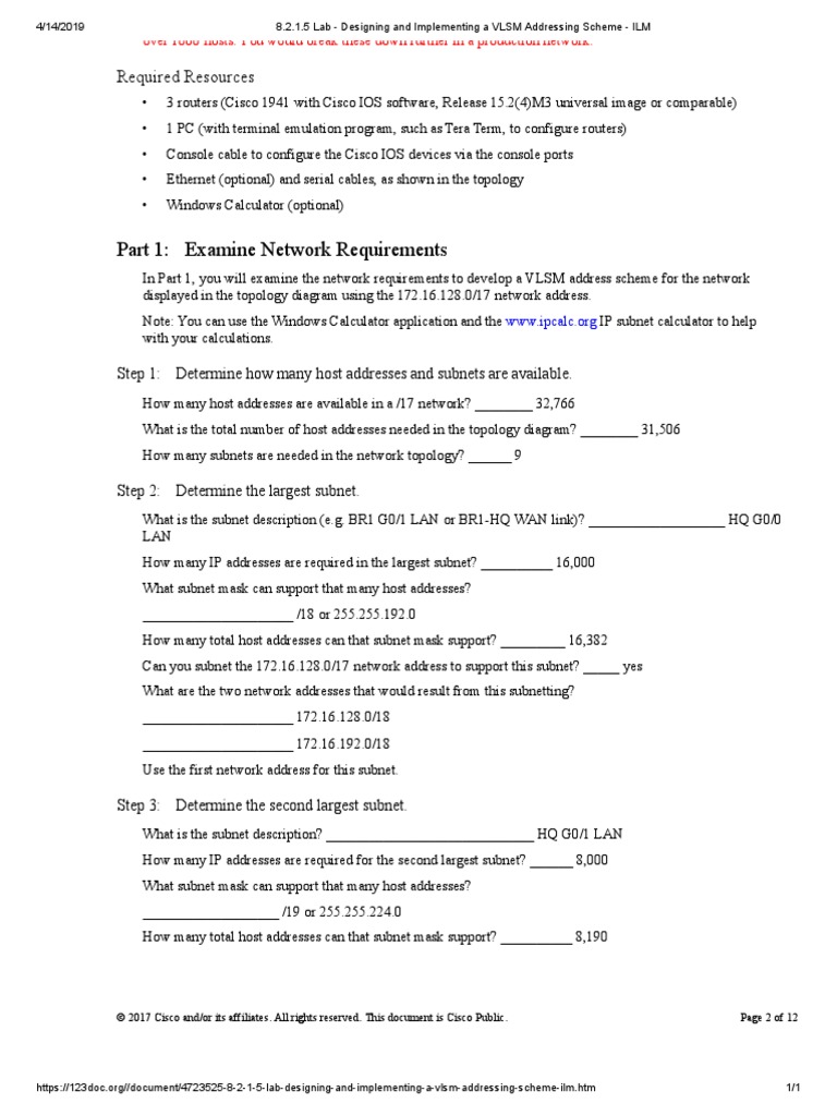 8 2 1 5 lab designing and implementing a vlsm addressing scheme