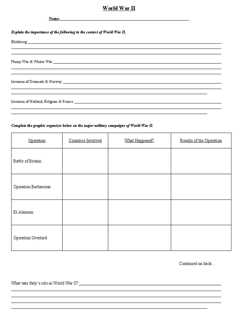 World War II Graphic Organizer Guide | PDF | Travel | History