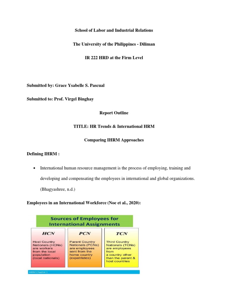 Report Outline HR Trends and International HRM Pascual J Grace