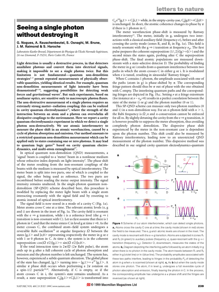 Seeingasinglephoton Without Destroying It | PDF | Photon | Interferometry