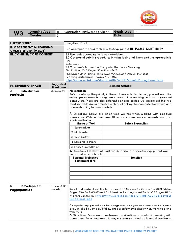 Tle Ict Cy9 W3 PDF PDF Personal Protective Equipment Hazards