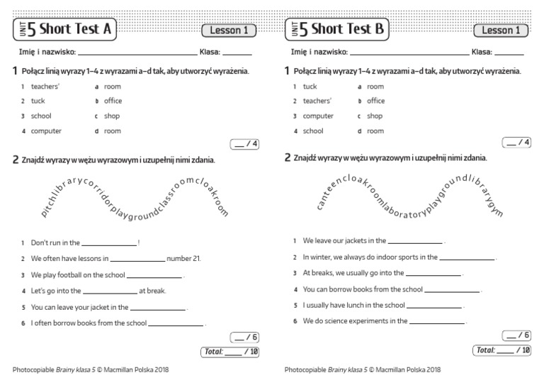 Test Brainy Klasa 5 Unit 5 Brainy 5 Short Tests Unit 5 Lesson 1 PDF | PDF