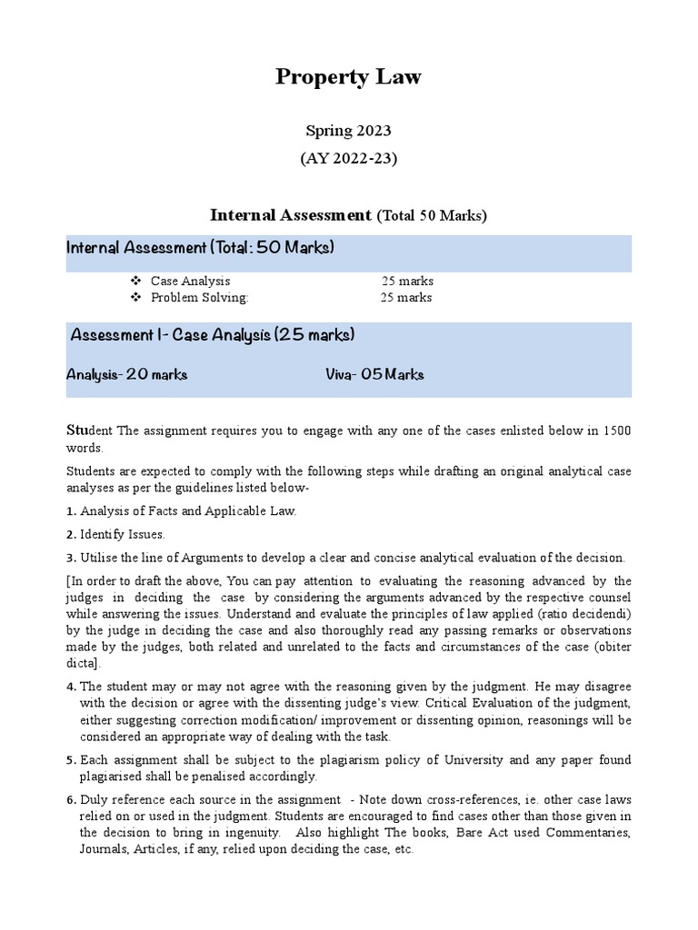 Internal Assessment - Property Law | PDF | Critical Thinking | Judgment ...