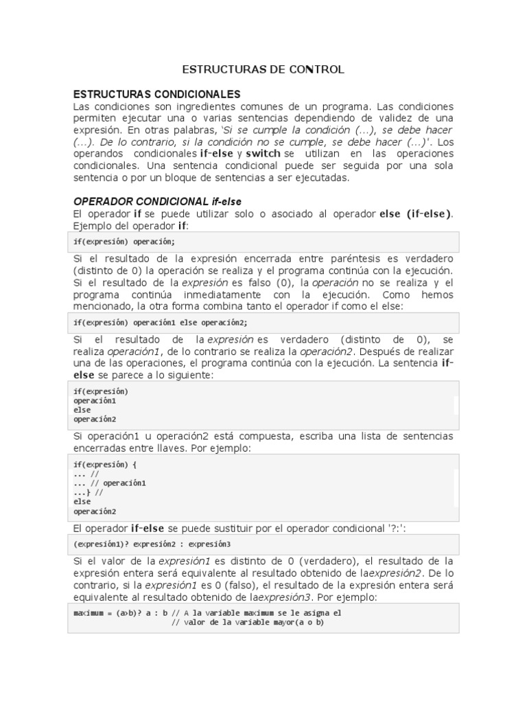 Estructuras de Control en Programación | PDF | Puntero (Programación de ...