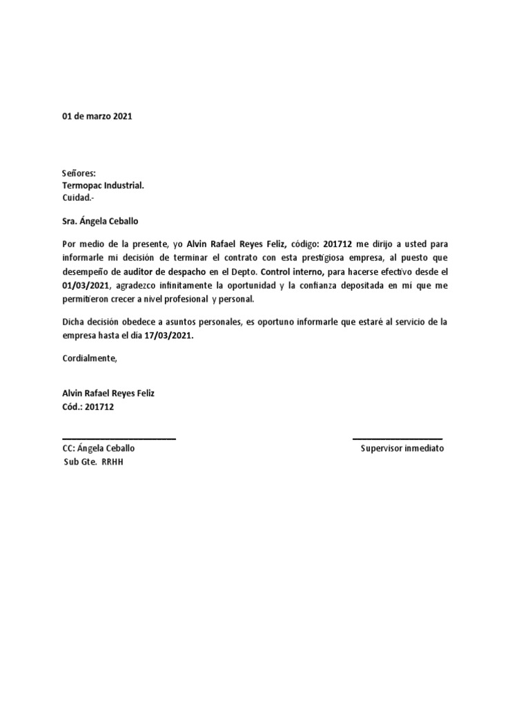 Carta de Renucia | PDF