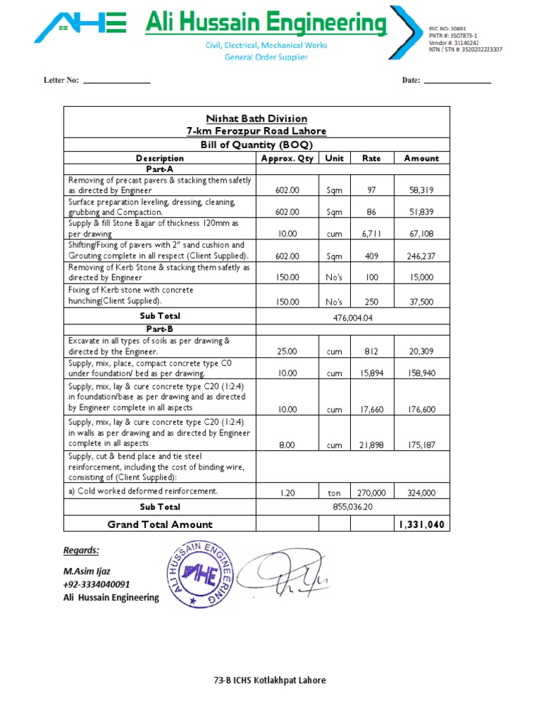 Quotation Tuff Paver Nishat PDF PDF Concrete Structural Engineering