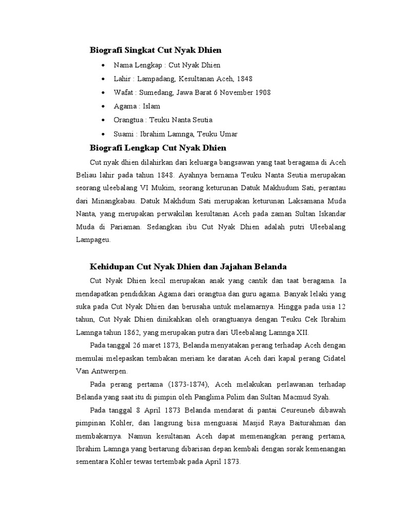 Biografi Singkat Cut Nyak Dhien | PDF
