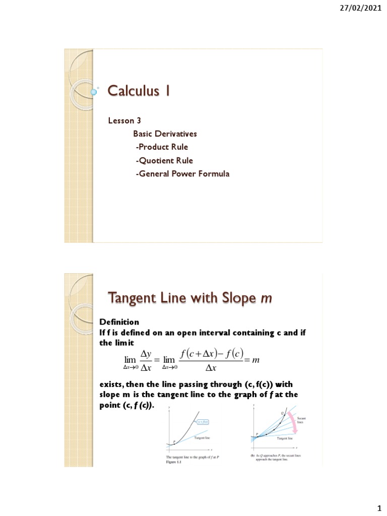 CALENG1 Lesson 03 Differentiation Formulas 1 PDF Derivative Slope