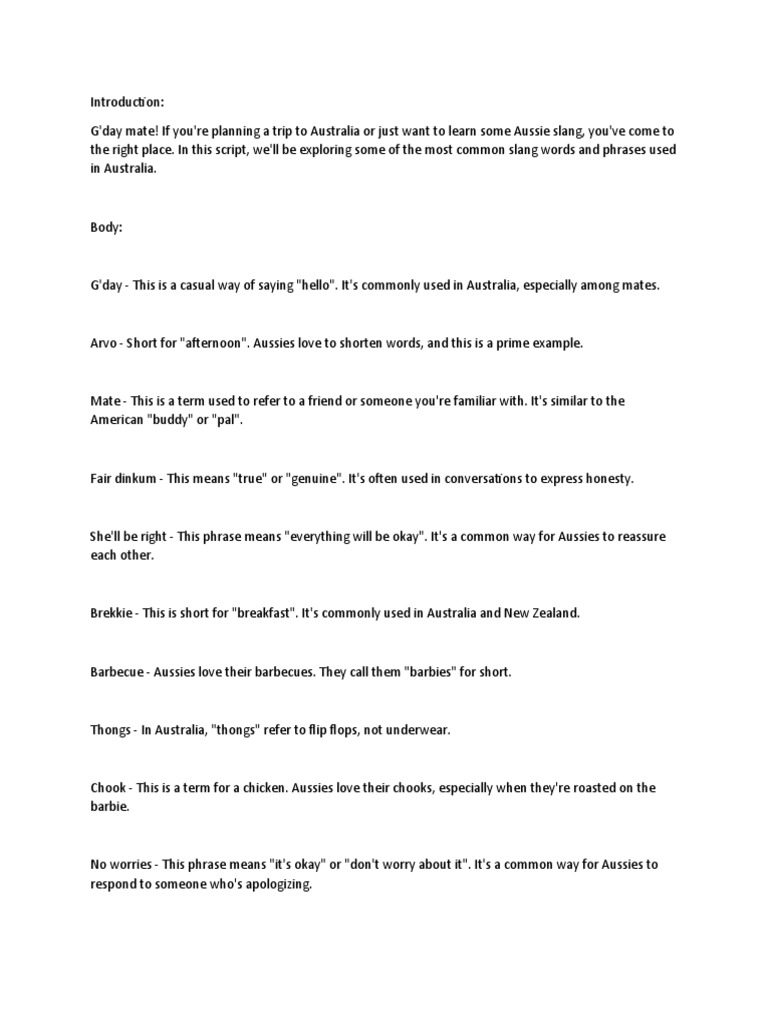 Common Aussie Slang Explained | PDF