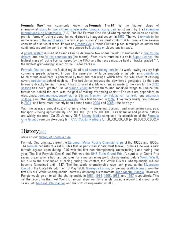 Document Sejarah F1 | PDF | Formula One | Formula Racing