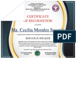 QCA Certificate of Recognition for Resource Speaker