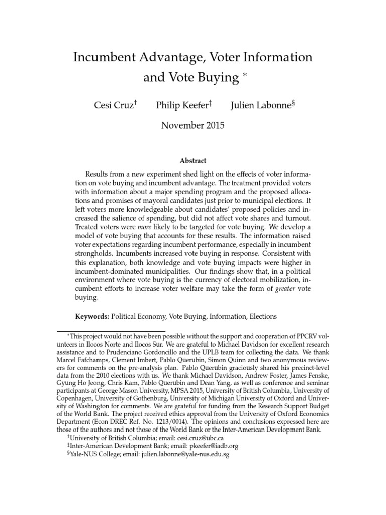 Keefer | PDF | Fixed Effects Model | Electoral Fraud