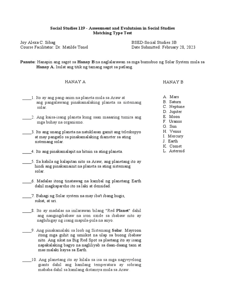 Matching type test joy alexa sibag pdf