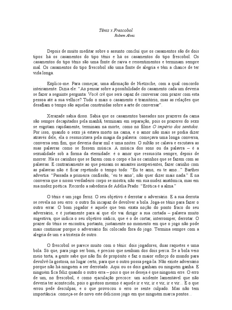 Tênis e Frescobol no Casamento | PDF | Relação sexual | Amor