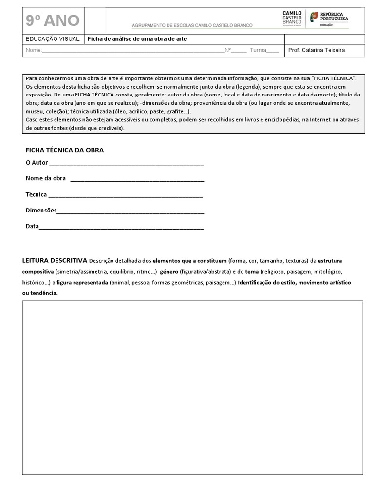Ficha Técnica de Análise de Arte | PDF | Carreira e Crescimento | Arte
