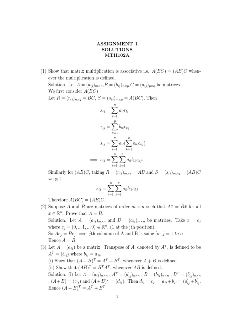 Assignment 1 Soluti | PDF | Matrix (Mathematics) | Operator Theory