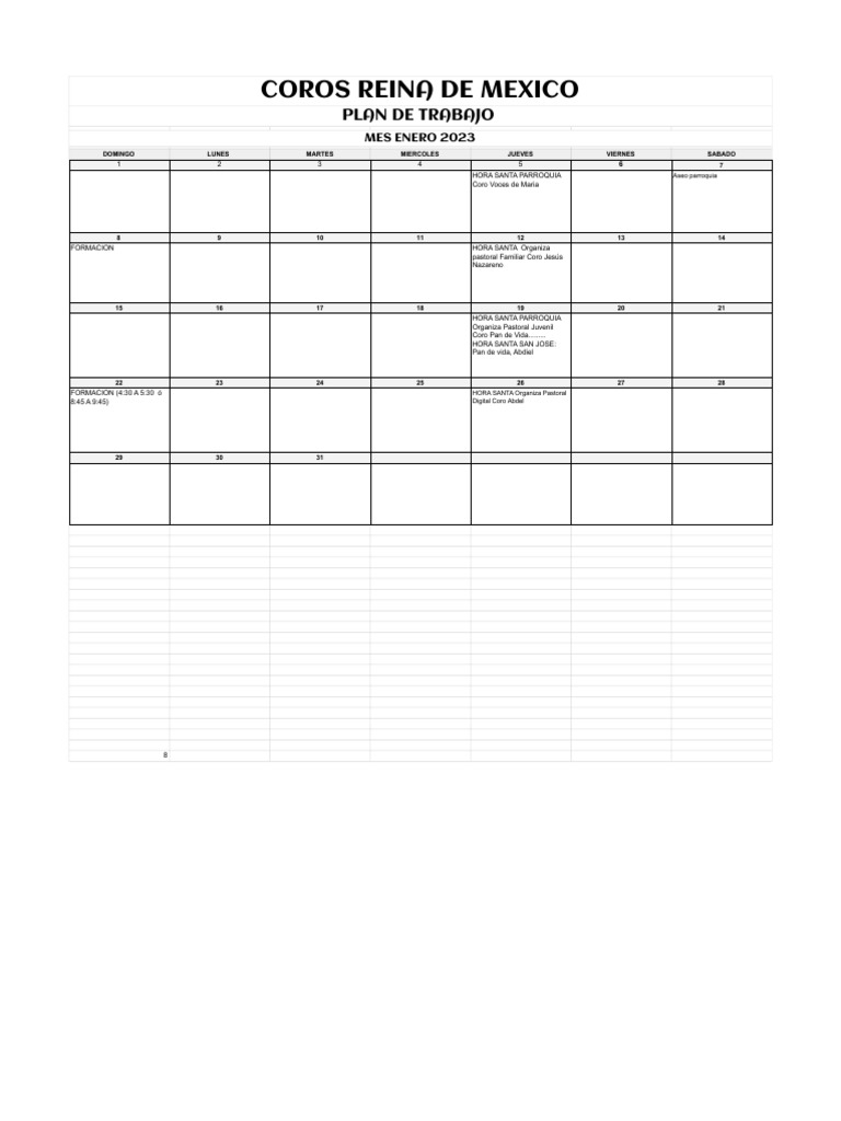 Plan Mensual De Coros Parroquiales Pdf Jesús Adoración Cristiana