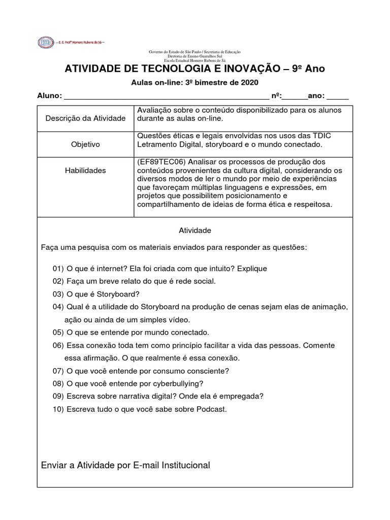 Tecnologia Atividades Pdf