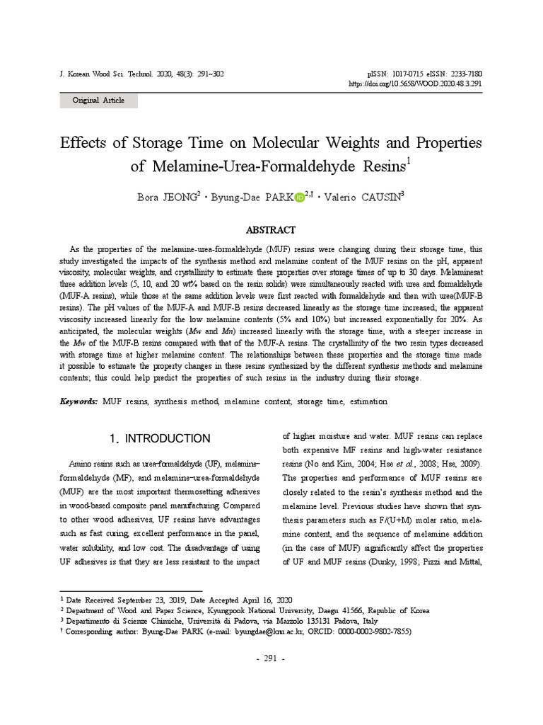 Effects of Storage Time On Molecular Weights and Properties of Melamine