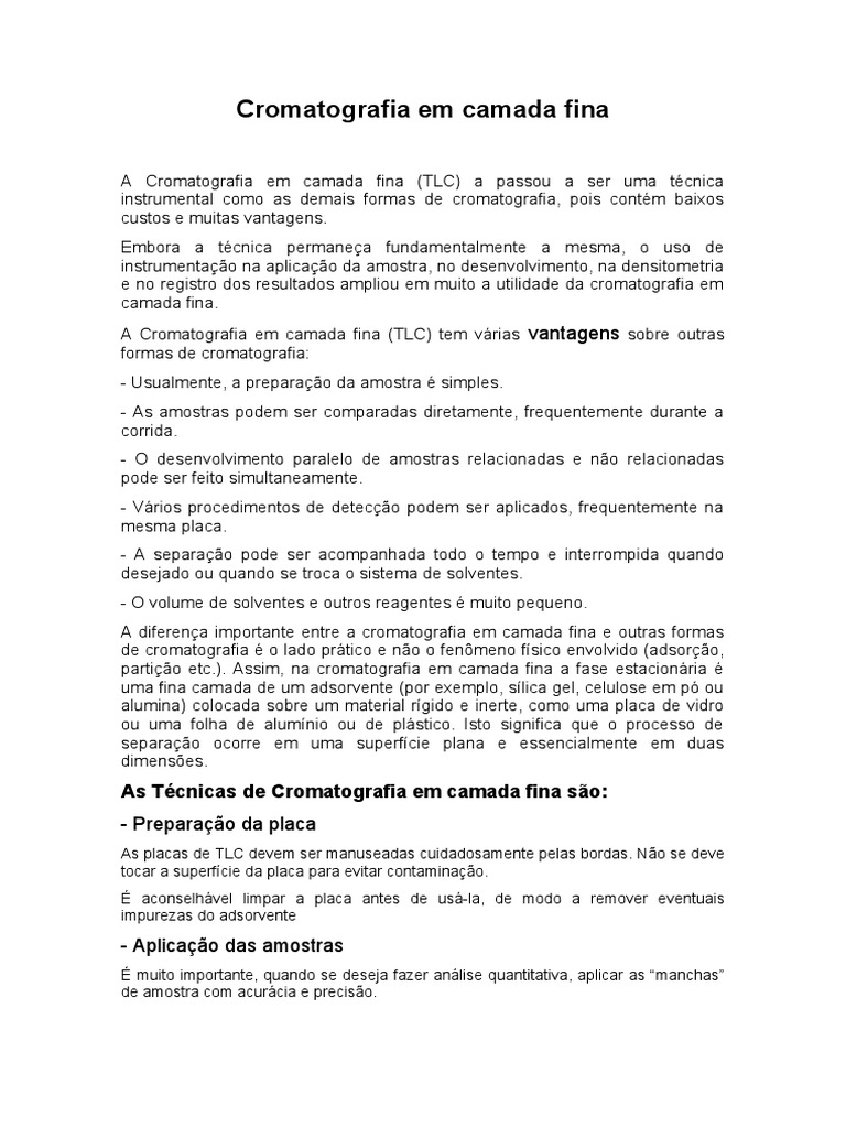 Cromatografia em Camada Fina: Vantagens | PDF | Cromatografia ...