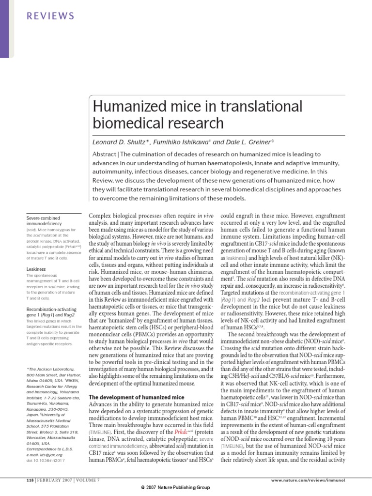 2007 Shultz, NSG Humanized Mice in Translational | PDF | Natural Killer ...