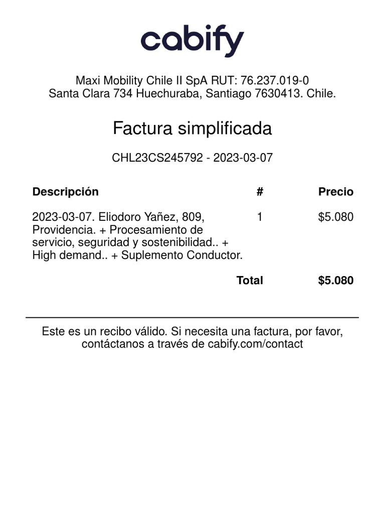 Recibo de Cabify Chile 2023 | PDF | Finanzas y dinero | Derecho