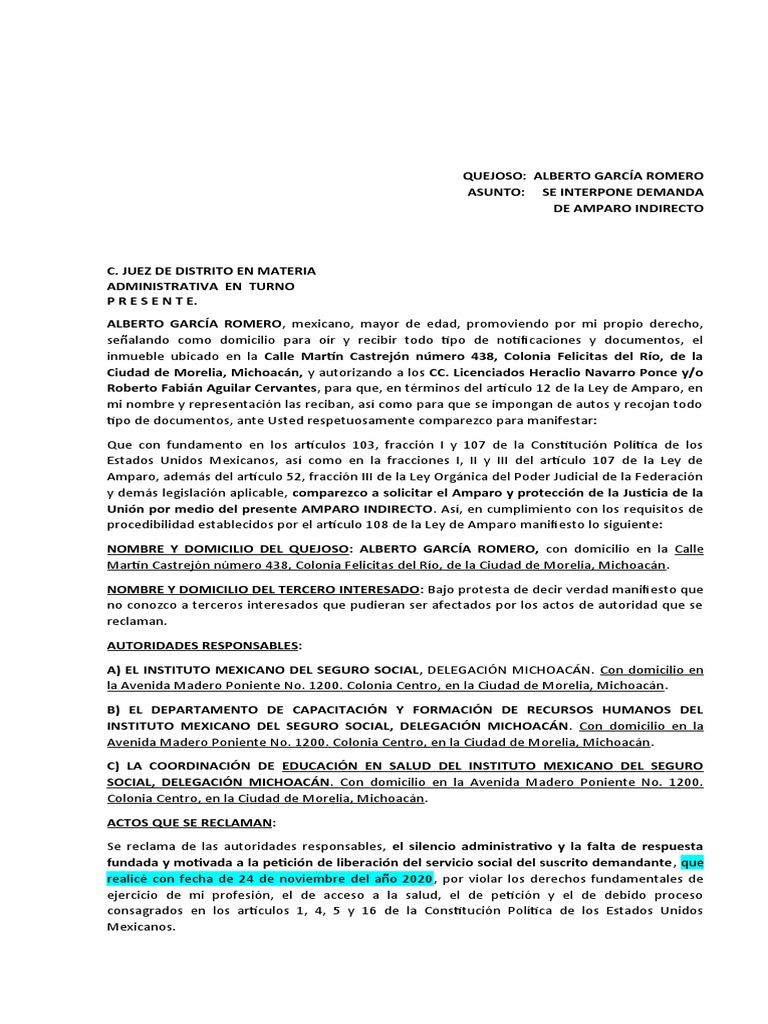 Amparo Indirecto contra el IMSS | PDF | Judicaturas | Caso de ley