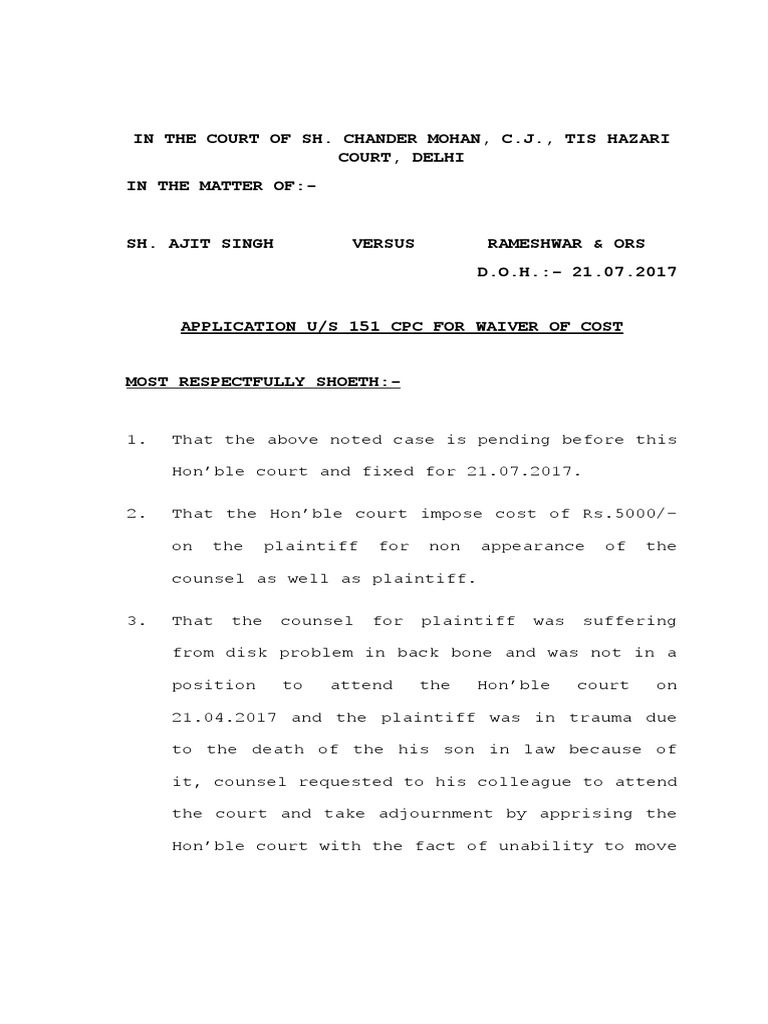 Waiver of Cost | PDF | Affidavit | Common Law