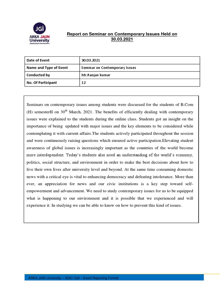 Seminar on Contemporary Issues Report | PDF | Social Science