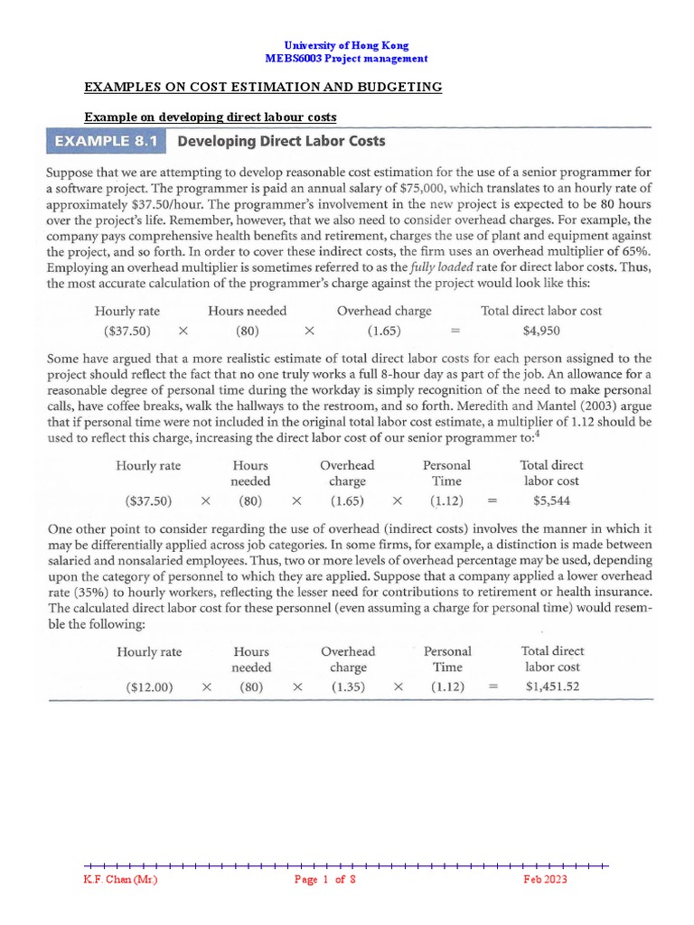 KFC 06 Cost Estimating Example 2023 0213 PDF | PDF | Teaching Methods ...