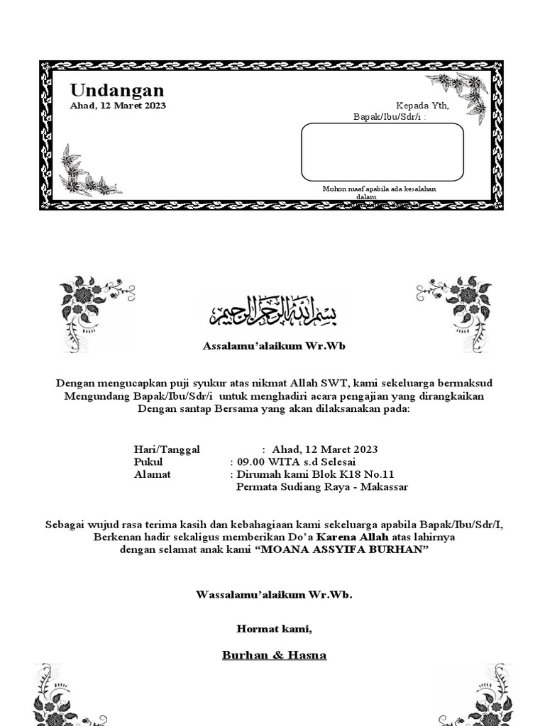 Contoh Undangan Aqiqah | PDF