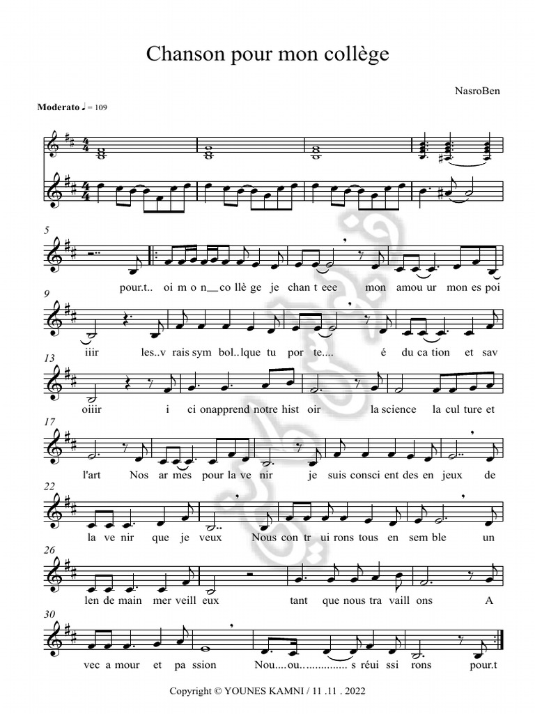 Chanson Pour Mon Collège - Partition Complète | PDF
