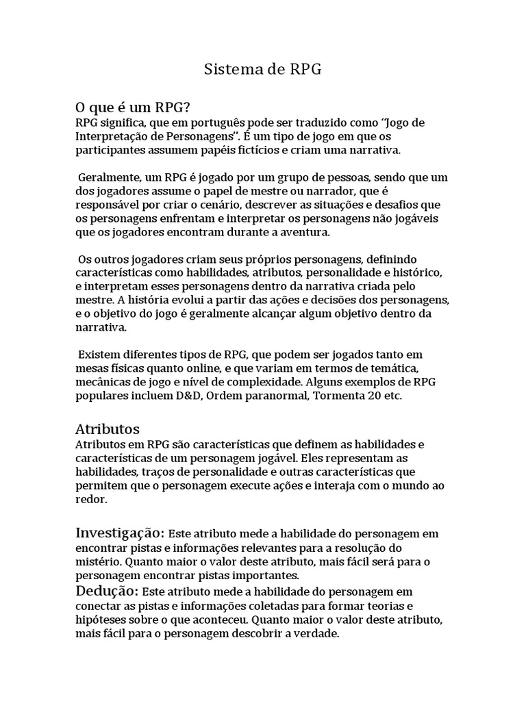 Características e Atributos do RPG | PDF | Jogos de RPG