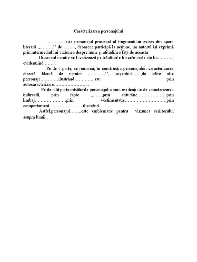 Model Caracterizarea Personajului | PDF