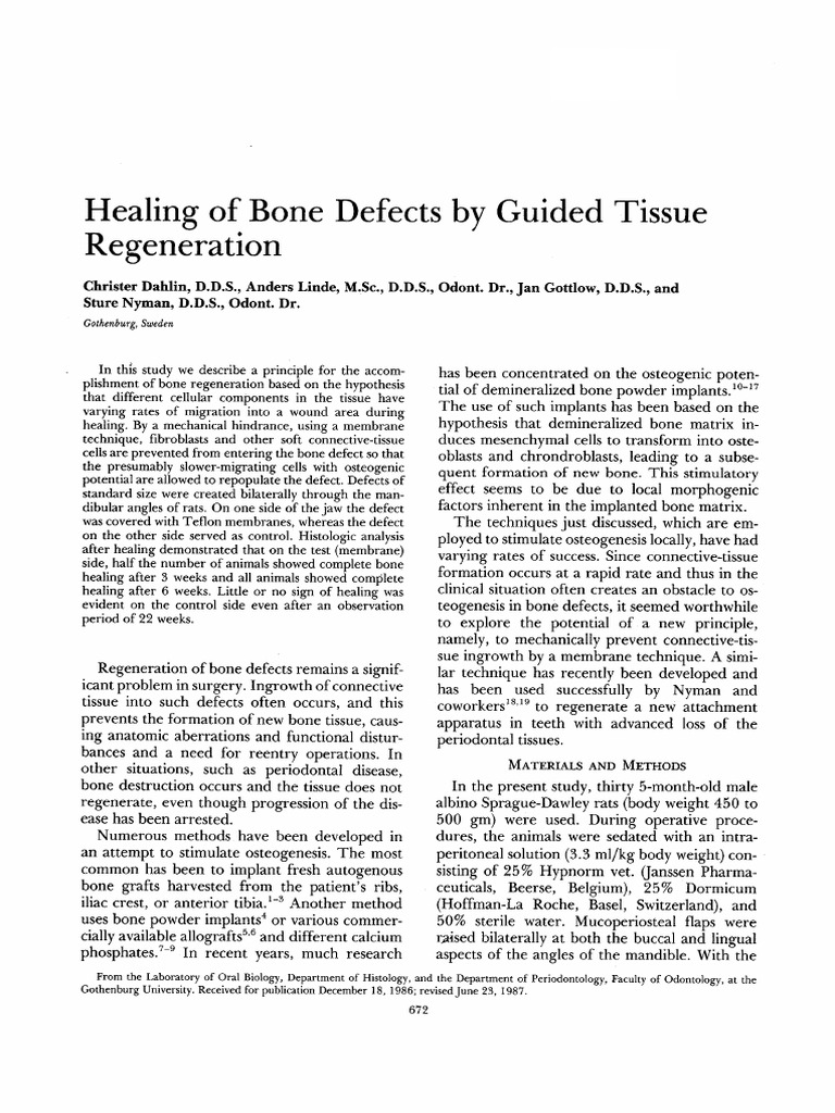 1988 - Healing of Bone Defects by Guided Tissue Regeneration | PDF