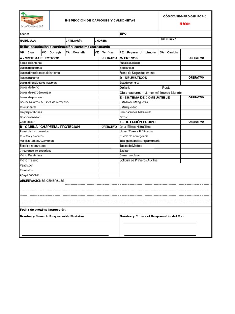 Inspeccion Camiones y Camionetas | PDF | Camión | Vehículos