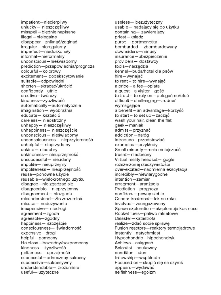 Najważniejsze Słówka Z Angielskiego Na Egzamin Gimnazjalny Słówka Angielski 24.11 PDF | PDF