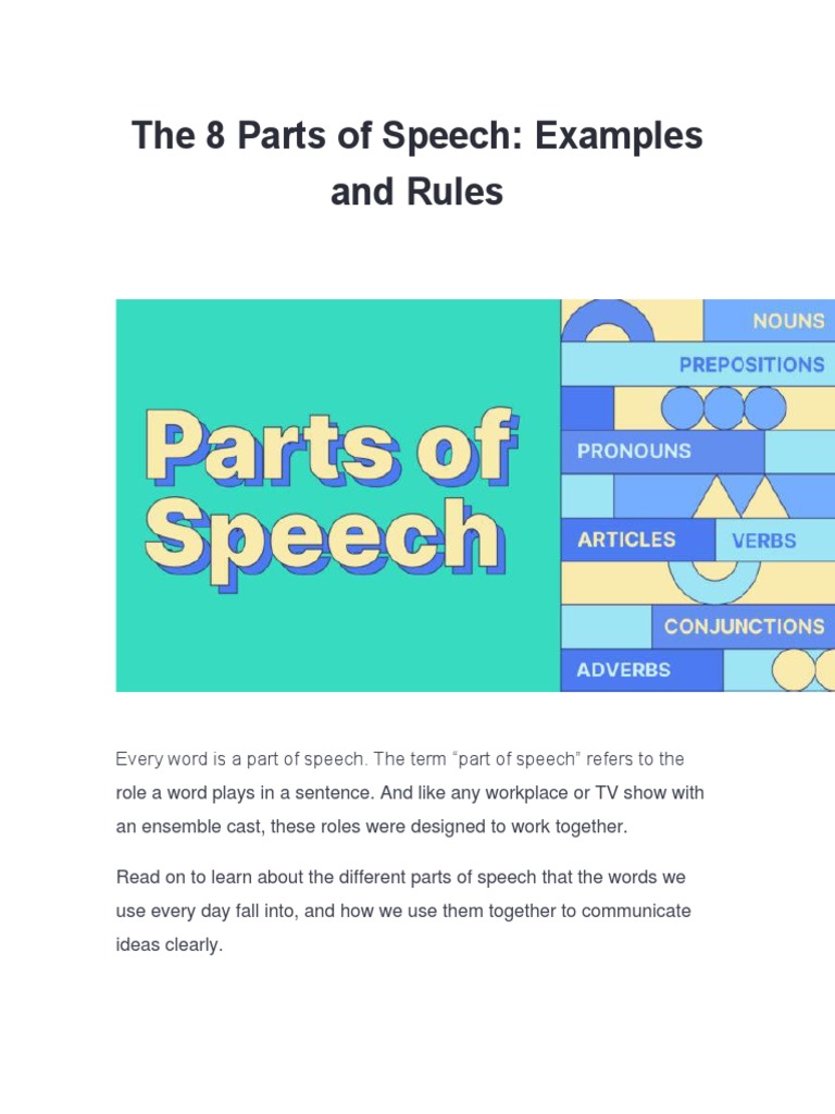 8 PARTS OF SPEECH PDF WITH EXAMPLES intelligence overview