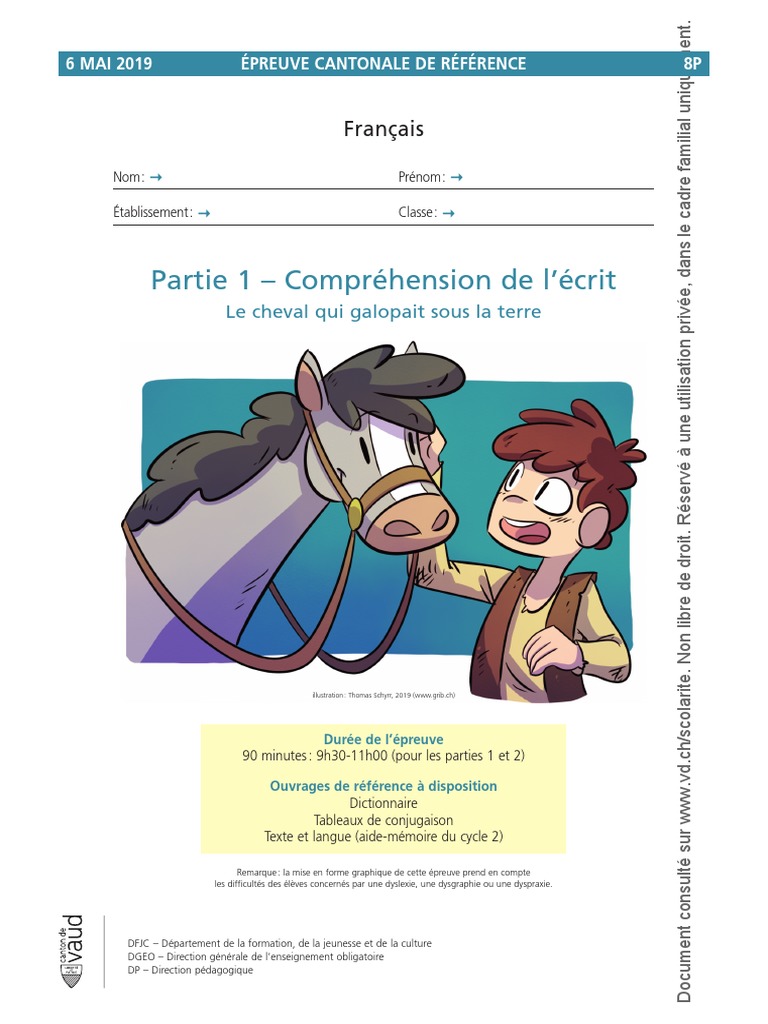 Epreuve Cantonale Reference ECR 2019 FRA 8P Eleve | PDF | Genre ...