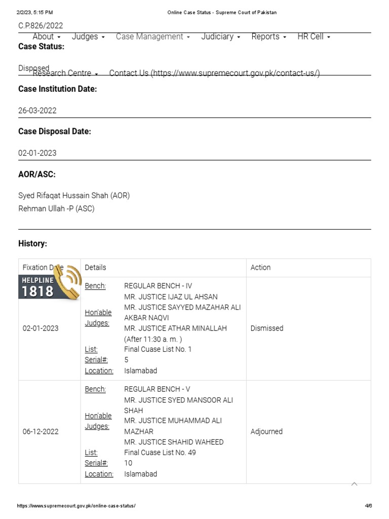 Online Case Status Supreme Court of Pakistan PDF Government Of