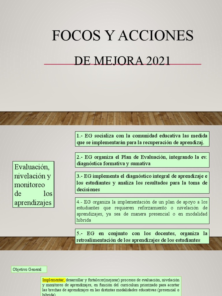 Focos y Acciones de Mejora | PDF | Evaluación | Enseñando