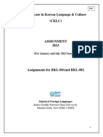 Assignment CKLC Certificate in Korean Language & Culture ODL Mode 2023 PDF