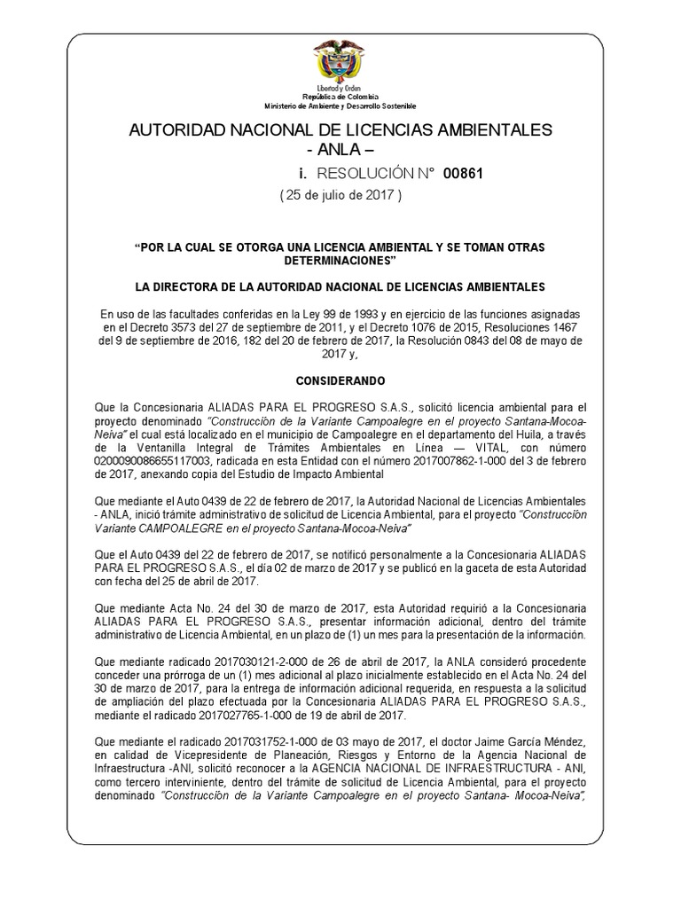 Res 0861 25072017 CT 3326 | PDF | Evaluación de impacto ambiental ...