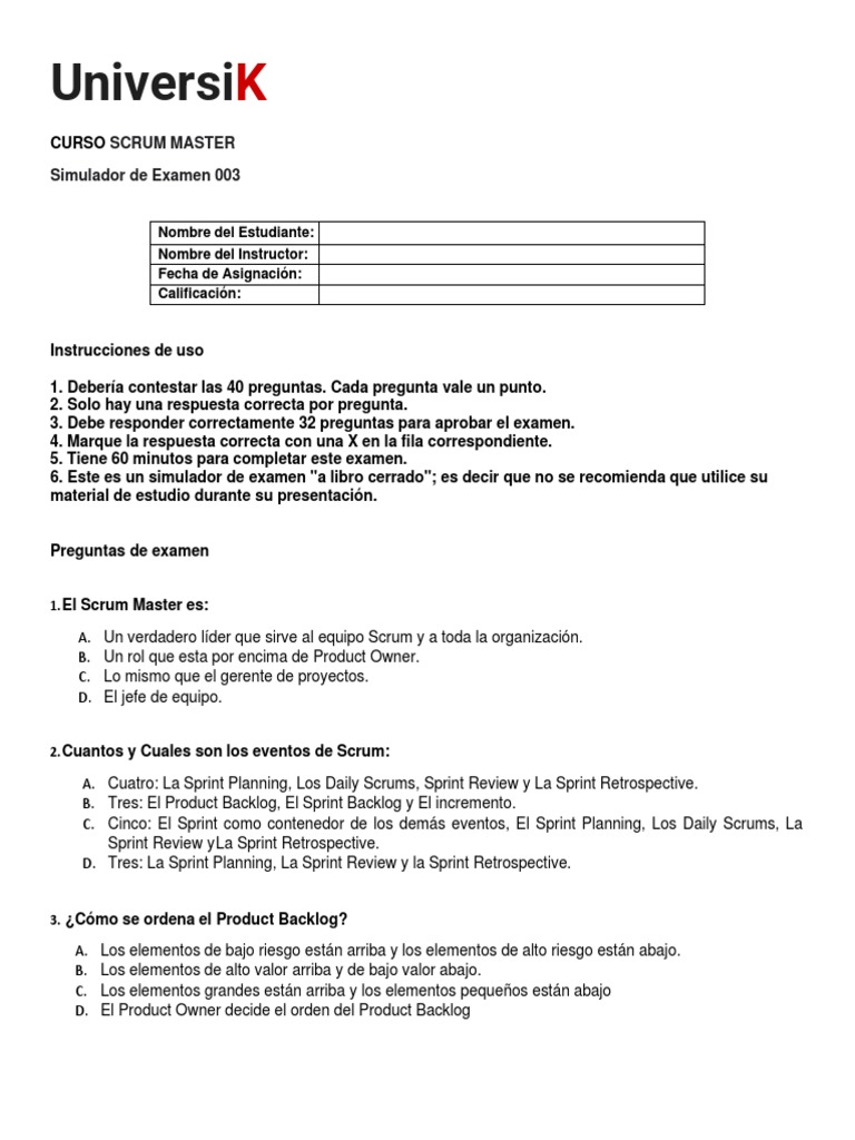 Simulador de Examen para Scrum Master | PDF | Scrum (desarrollo de ...